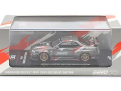 Nissan Skyline GT-R (R34) Z-Tune RHD (Right Hand Drive) Gray Metallic with Graphics "Indonesia Diecast Expo 2024 Exclusive Edition" 1/64 Diecast Model Car by Inno Models