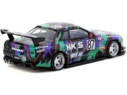 Nissan Skyline (R32) Widebody RHD (Right Hand Drive) #87 "HKS - Designed by Jon Sibal" Black with Graphics with Tarmac Cards "Global64" Series 1/64 Diecast Model by Tarmac Works