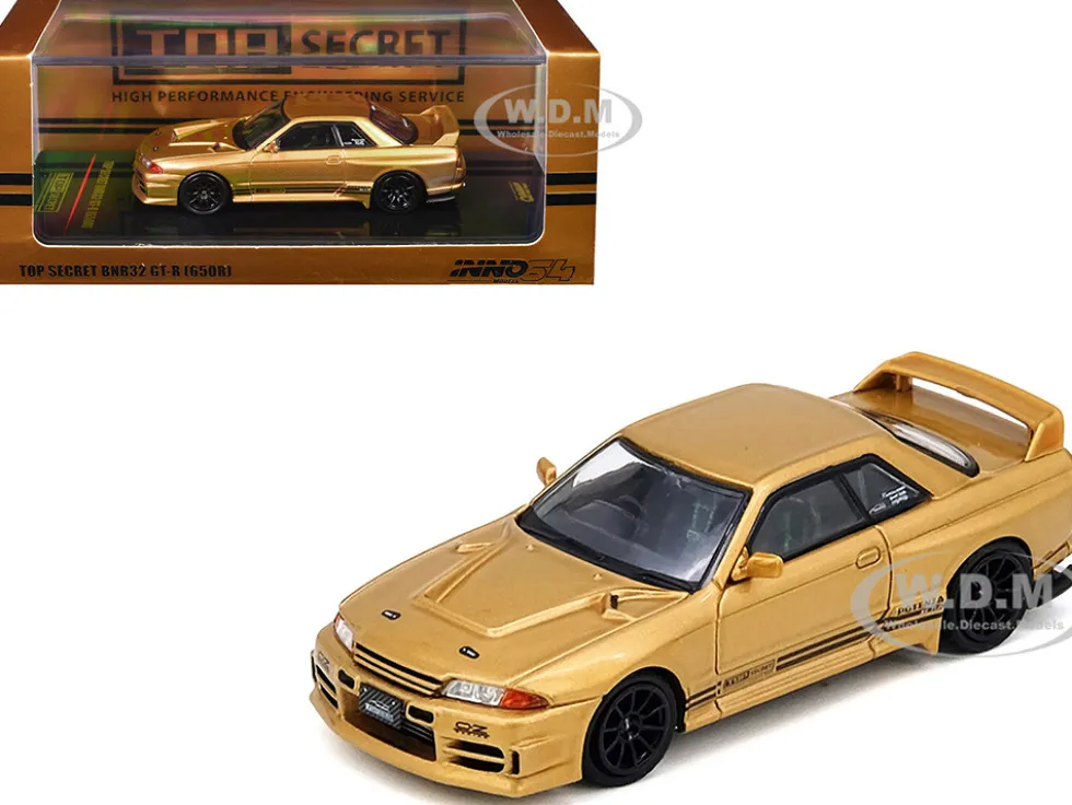 Nissan Skyline "Top Secret" BNR32 GT-R (650R) RHD (Right Hand Drive) Gold Metallic 1/64 Diecast Model Car by Inno Models
