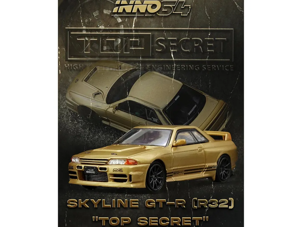 Nissan Skyline "Top Secret" BNR32 GT-R (650R) RHD (Right Hand Drive) Gold Metallic 1/64 Diecast Model Car by Inno Models