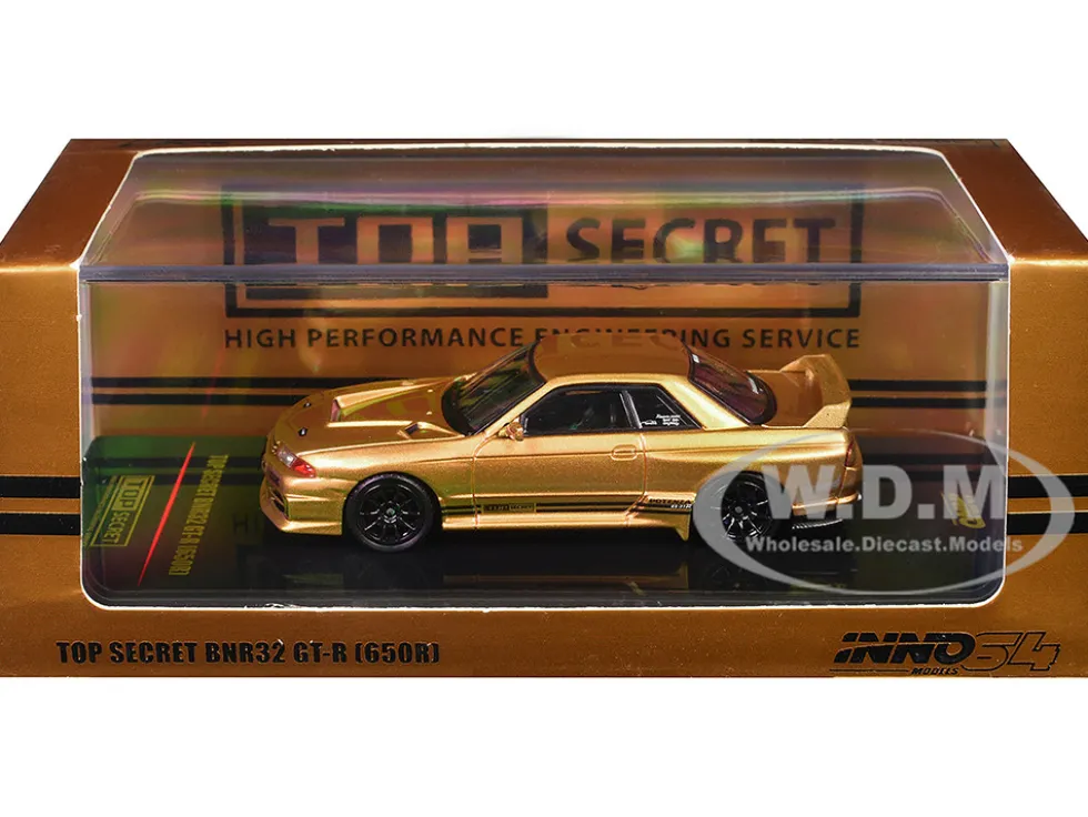 Nissan Skyline "Top Secret" BNR32 GT-R (650R) RHD (Right Hand Drive) Gold Metallic 1/64 Diecast Model Car by Inno Models