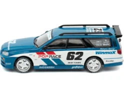 Nissan Stagea RHD (Right Hand Drive) #62 "Simon's Garage" Blue with White Sides 1/64 Diecast Model Car by Pop Race