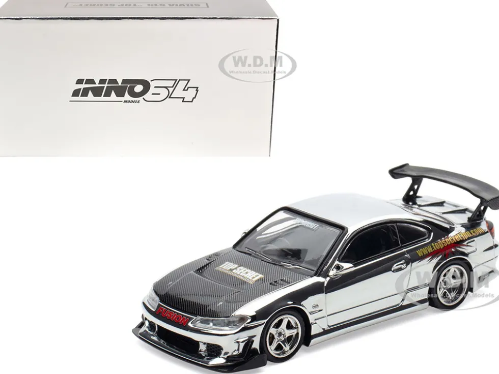 Nissan "Top Secret" Silvia (S15) RHD (Right Hand Drive) Chrome with Carbon Hood "Tokyo Auto Salon Kuala Lumpur 2025 Event Edition" 1/64 Diecast Model Car by Inno Models