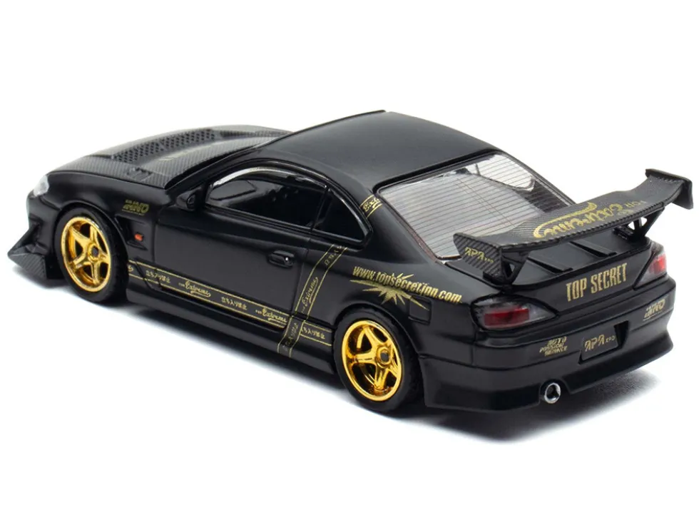 Nissan "Top Secret" Silvia (S15) RHD (Right Hand Drive) Matt Black with Carbon Hood "APA XPO 2025 Event Edition VIP Ticket Bundle" 1/64 Diecast Model Car by Inno Models