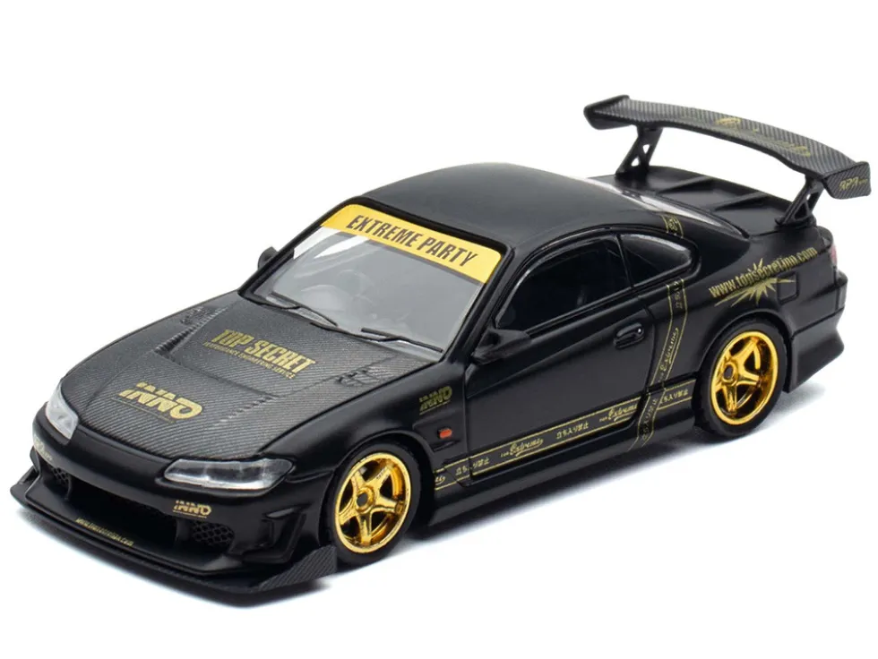 Nissan "Top Secret" Silvia (S15) RHD (Right Hand Drive) Matt Black with Carbon Hood "APA XPO 2025 Event Edition VIP Ticket Bundle" 1/64 Diecast Model Car by Inno Models