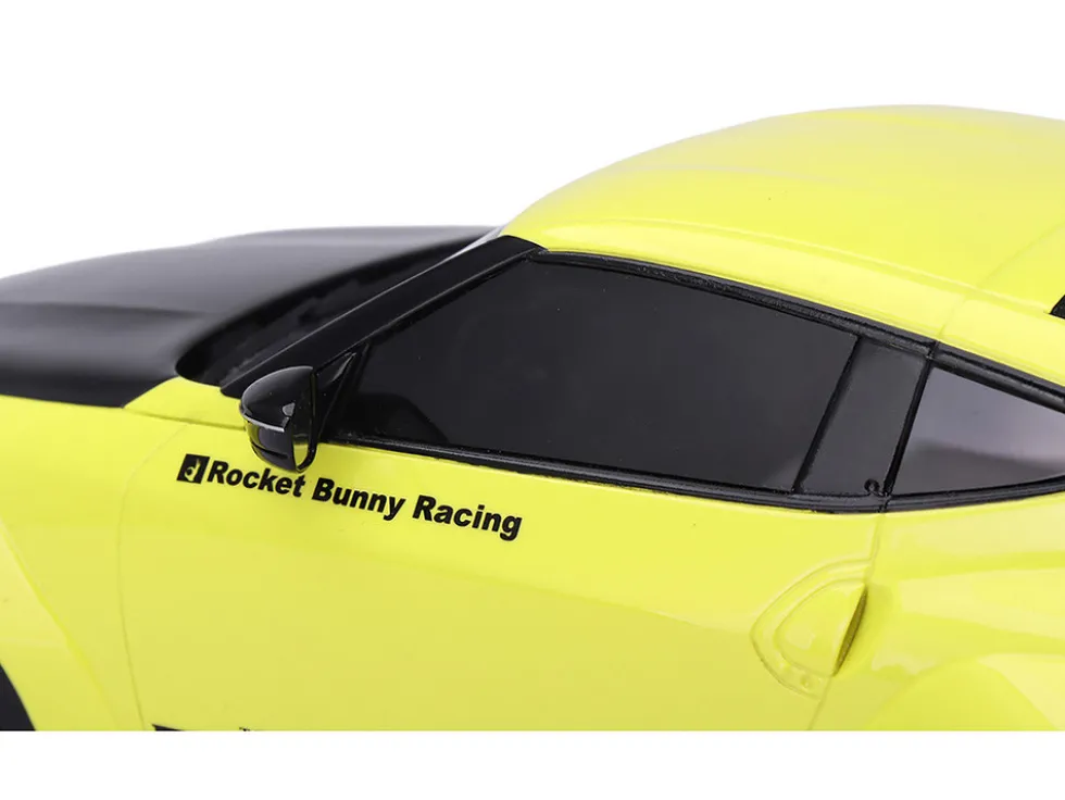 Nissan Z (RZ34) "Pandem" Ikazuchi Yellow with Matt Black Hood 1/18 Model Car by Top Speed