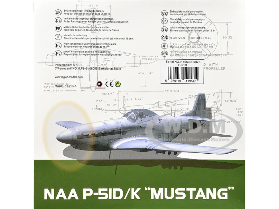 North American P-51D Mustang Aircraft "Feeble Eagle, 18.5-victory Ace Glenn Eagleston, 353rd Fighter Squadron, 354th Fighter Group, Ninth Air Force" (1945) United States Army Air Forces 1/72 Diecast Model Airplane by Legion