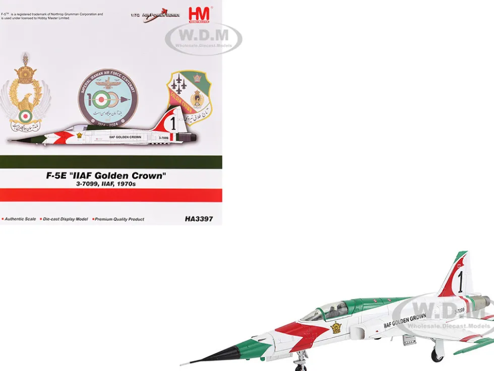 Northrop F-5E Tiger II Aircraft "#1, 3-7099, IIAF Golden Crown" Imperial Iranian Air Force "Air Power Series" 1/72 Diecast Model by Hobby Master