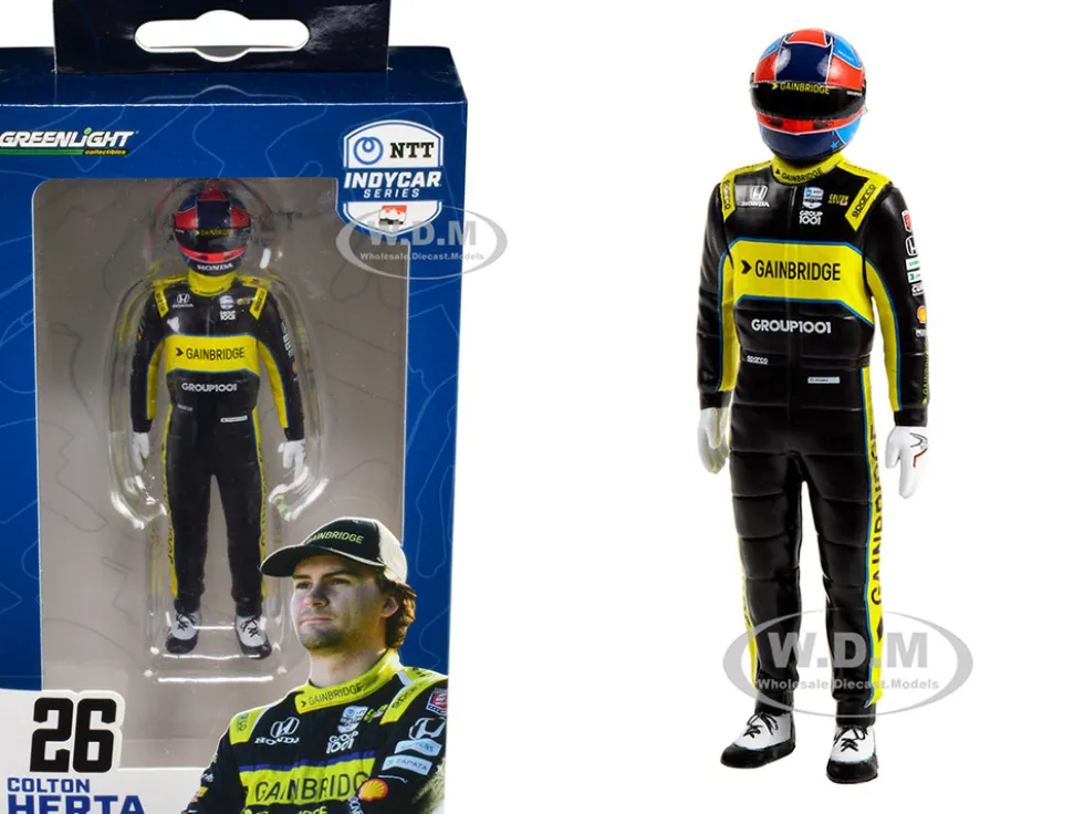 NTT IndyCar Series #26 Colton Herta Driver Figure Gainbridge Andretti Autosport for 1/18 Scale Models Greenlight 11303