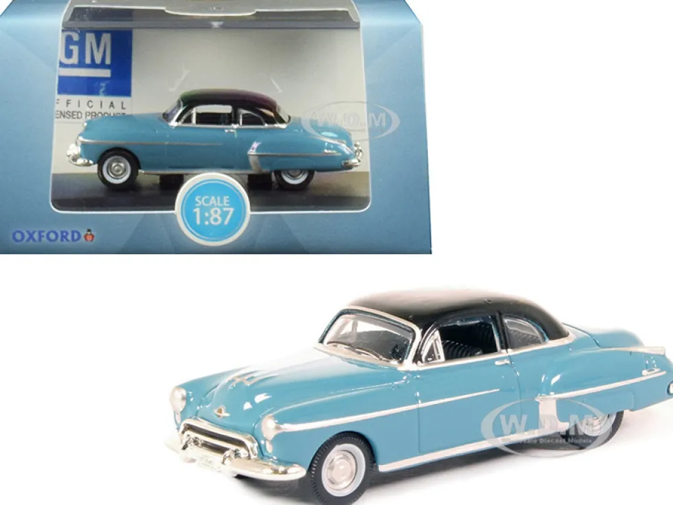 1950 Oldsmobile Rocket 88 Coupe Crest Blue Black Top 1/87 HO Scale Diecast Model Car Oxford Diecast 87OR50002