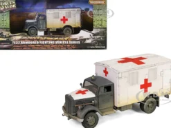 Opel Blitz Kfz.305 Ambulance Gray and White Weathered German Army Armoured Fighting Vehicle Series 1/32 Diecast Model Forces of Valor FOV-801101A