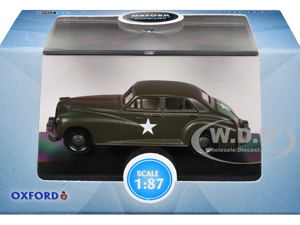 1942 Packard Clipper Touring Sedan "US Army Staff Car" Olive Drab 1/87 (HO) Scale Diecast Model Car by Oxford Diecast