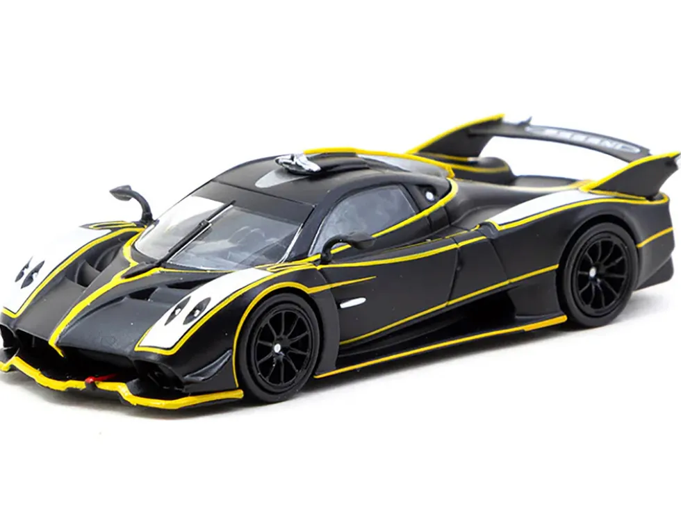 Pagani Huayra R Matt Black with Silver Accents and Yellow Stripes "Global64" Series 1/64 Diecast Model by Tarmac Works