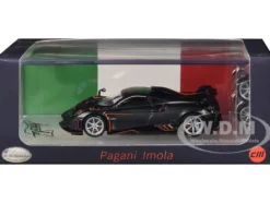 Pagani Imola Dark Gray Metallic with Carbon and Orange Accents with Extra Wheels 1/64 Diecast Model Car by CM Model