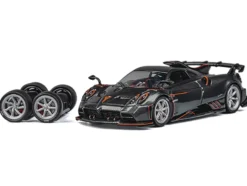 Pagani Imola Dark Gray Metallic with Carbon and Orange Accents with Extra Wheels 1/64 Diecast Model Car by CM Model