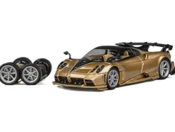 Pagani Imola Gold Carbon Metallic with Black Carbon Top with Extra Wheels 1/64 Diecast Model Car by CM Model