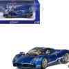 Pagani Utopia Blue Metallic with White Stripes 1/64 Diecast Model Car by CM Model