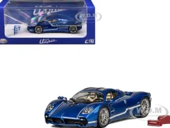 Pagani Utopia Blue Metallic with White Stripes 1/64 Diecast Model Car by CM Model