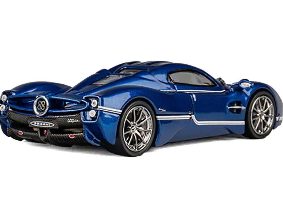 Pagani Utopia Blue Metallic with White Stripes 1/64 Diecast Model Car by CM Model