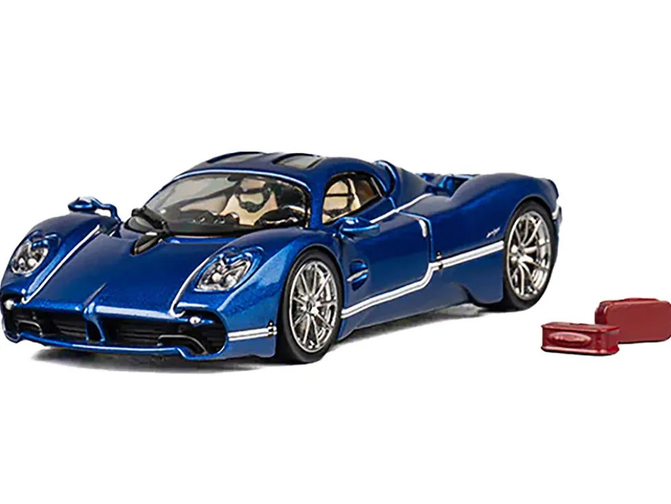Pagani Utopia Blue Metallic with White Stripes 1/64 Diecast Model Car by CM Model