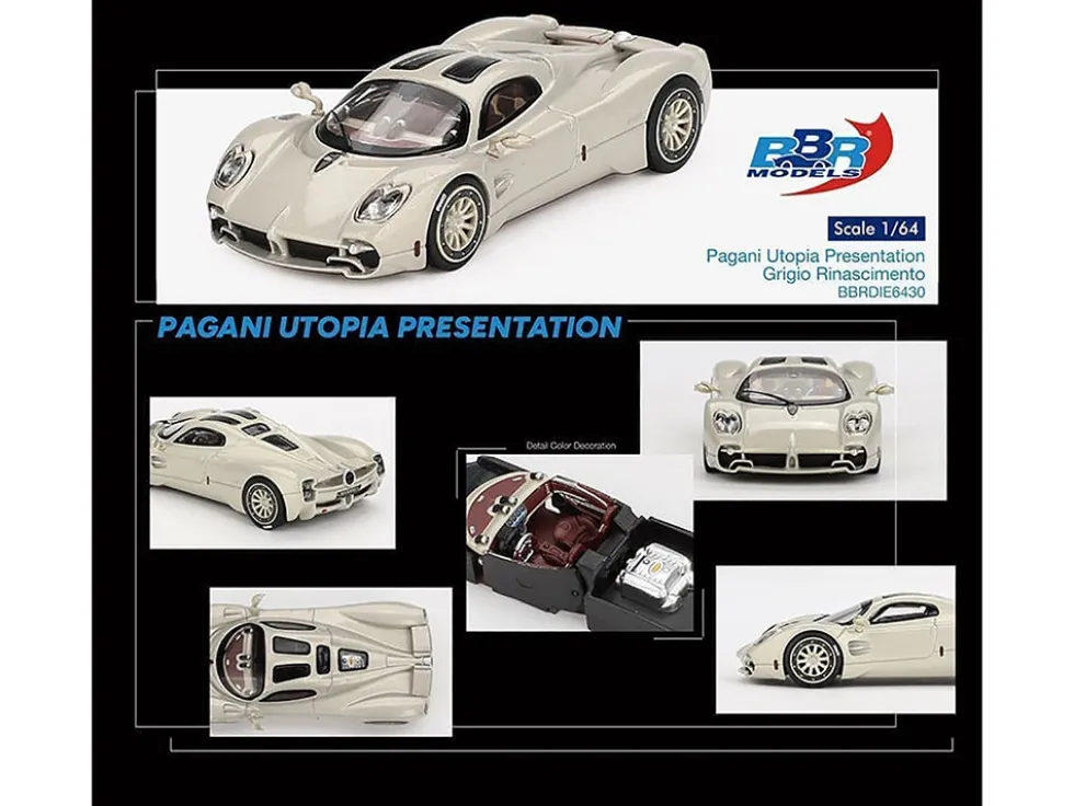 Pagani Utopia Presentation Grigio Rinascimento Silver 1/64 Diecast Model Car by BBR