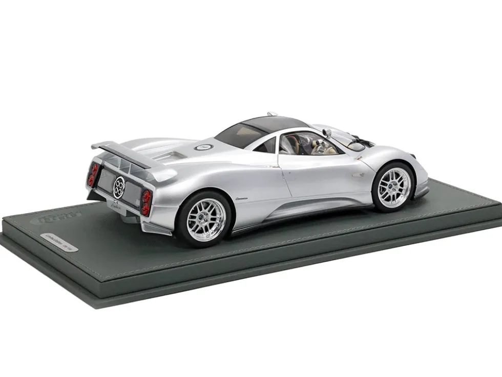 Pagani Zonda C12 Silver Metallic "VIN 001 20th Anniversary Restoration" with DISPLAY CASE Limited Edition to 199 pieces Worldwide 1/18 Model Car by BBR