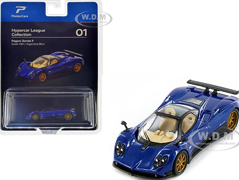 Pagani Zonda F Argentina Blue Metallic Hypercar League Collection 1/64 Diecast Model Car PosterCars H01B