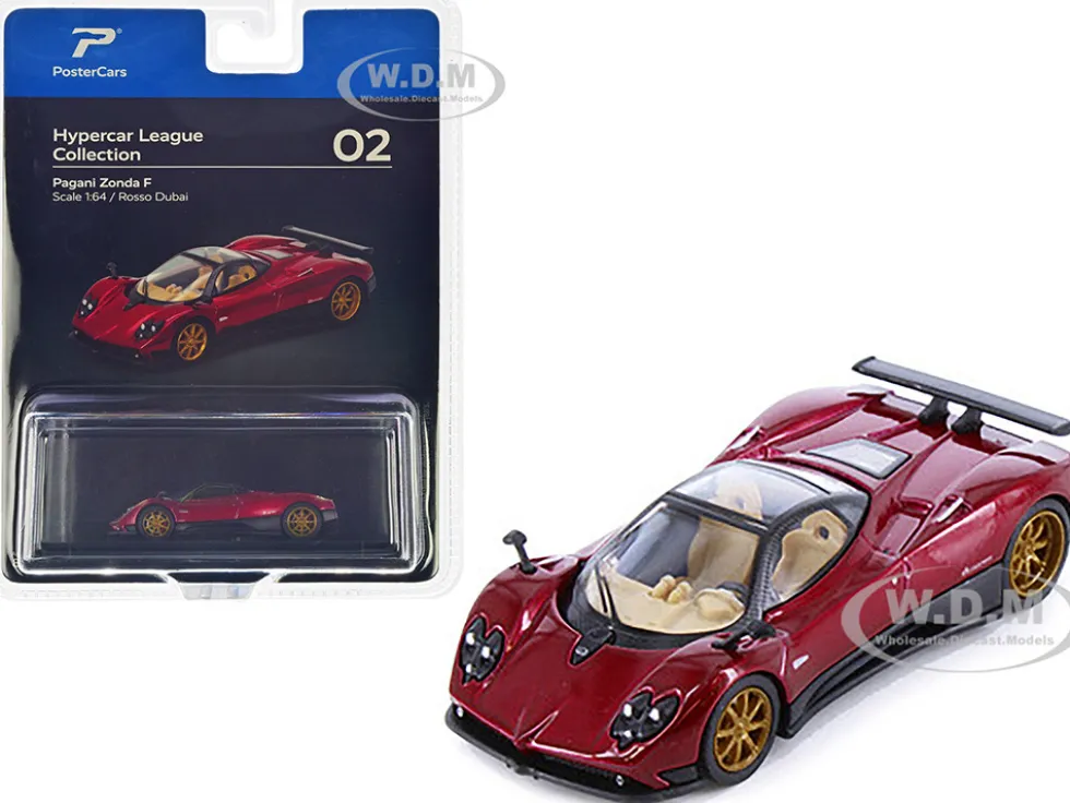Pagani Zonda F Rosso Dubai Red Metallic Hypercar League Collection 1/64 Diecast Model Car PosterCars H02B