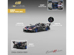Pagani Zonda Revo Barchetta Carbon with Red, White, and Blue Stripes 1/64 Diecast Model Car by CM Model