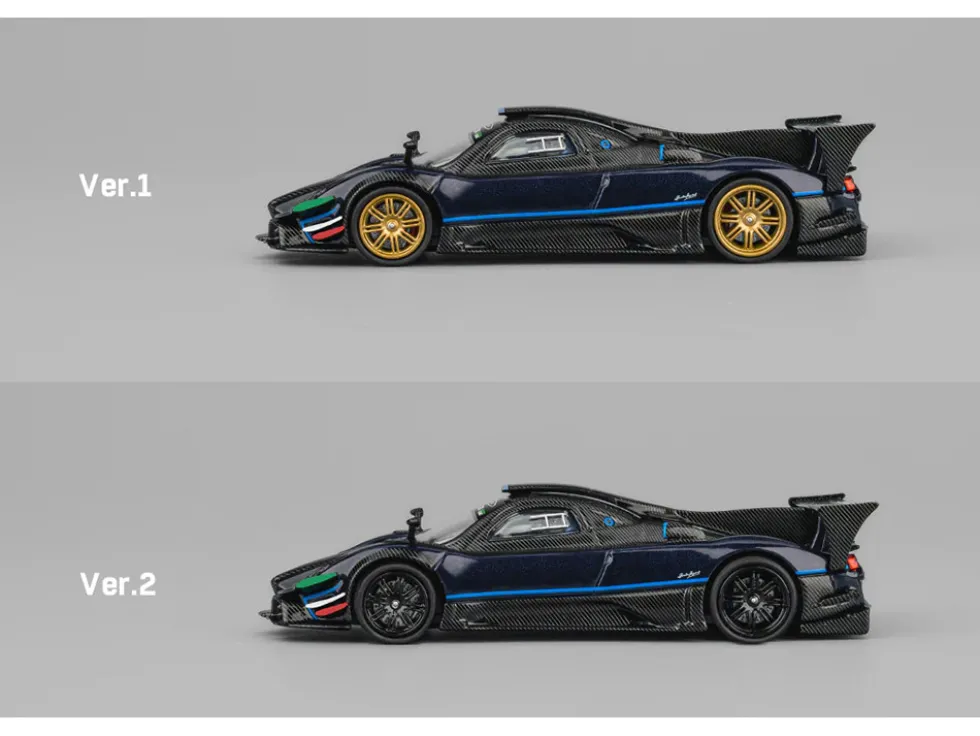 Pagani Zonda Revolucion Dark Blue Metallic and Carbon with Extra Wheels 1/64 Diecast Model Car by CM Model