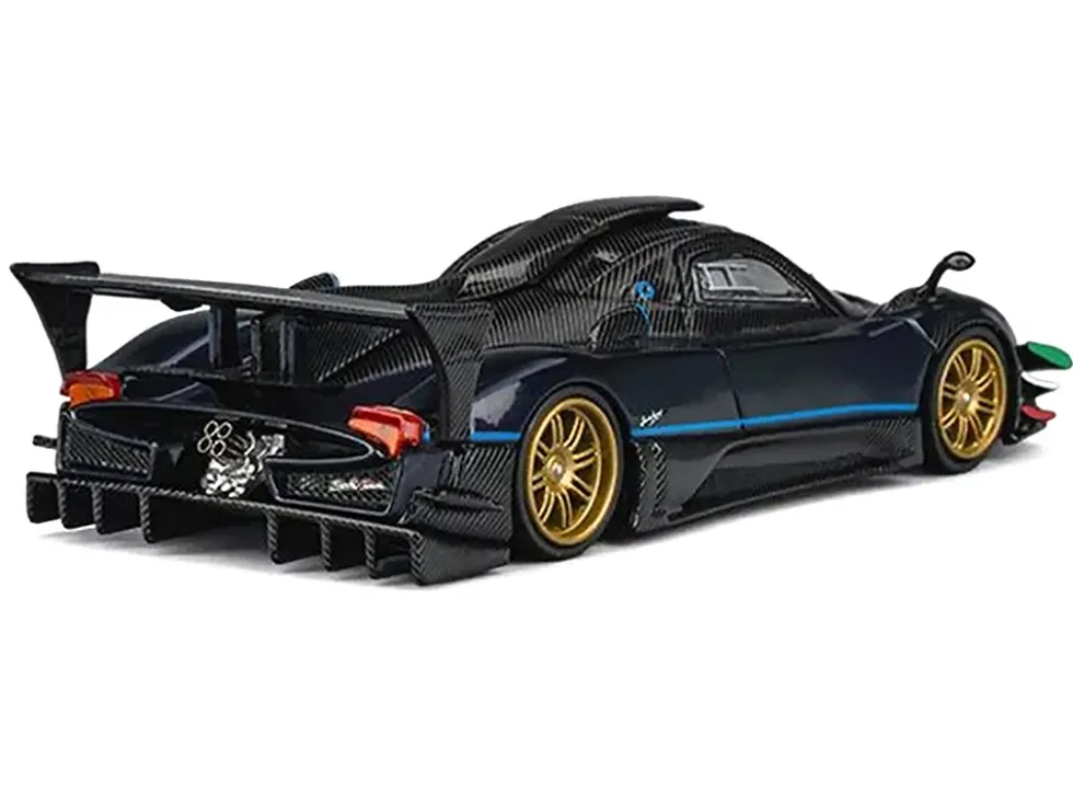 Pagani Zonda Revolucion Dark Blue Metallic and Carbon with Extra Wheels 1/64 Diecast Model Car by CM Model