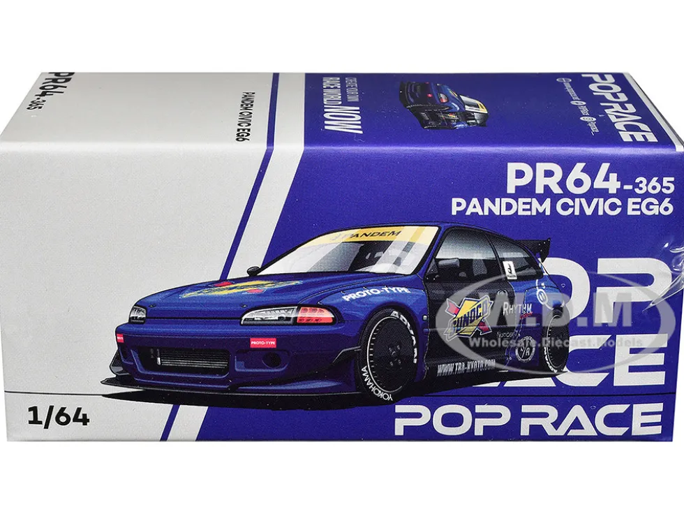 Pandem Civic EG6 RHD (Right Hand Drive) "Sunoco" Blue Metallic with Yellow Accents 1/64 Diecast Model Car by Pop Race
