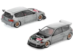Pandem Civic EG6 RHD (Right Hand Drive) Raw Metal with No Hood 1/64 Diecast Model Car by Pop Race