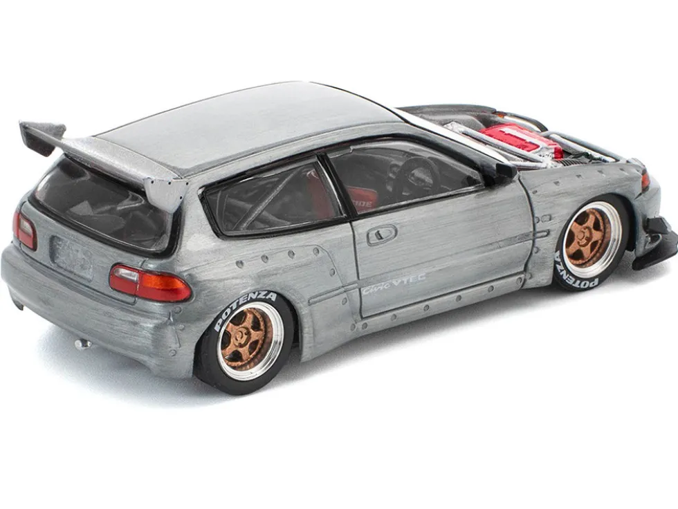 Pandem Civic EG6 RHD (Right Hand Drive) Raw Metal with No Hood 1/64 Diecast Model Car by Pop Race