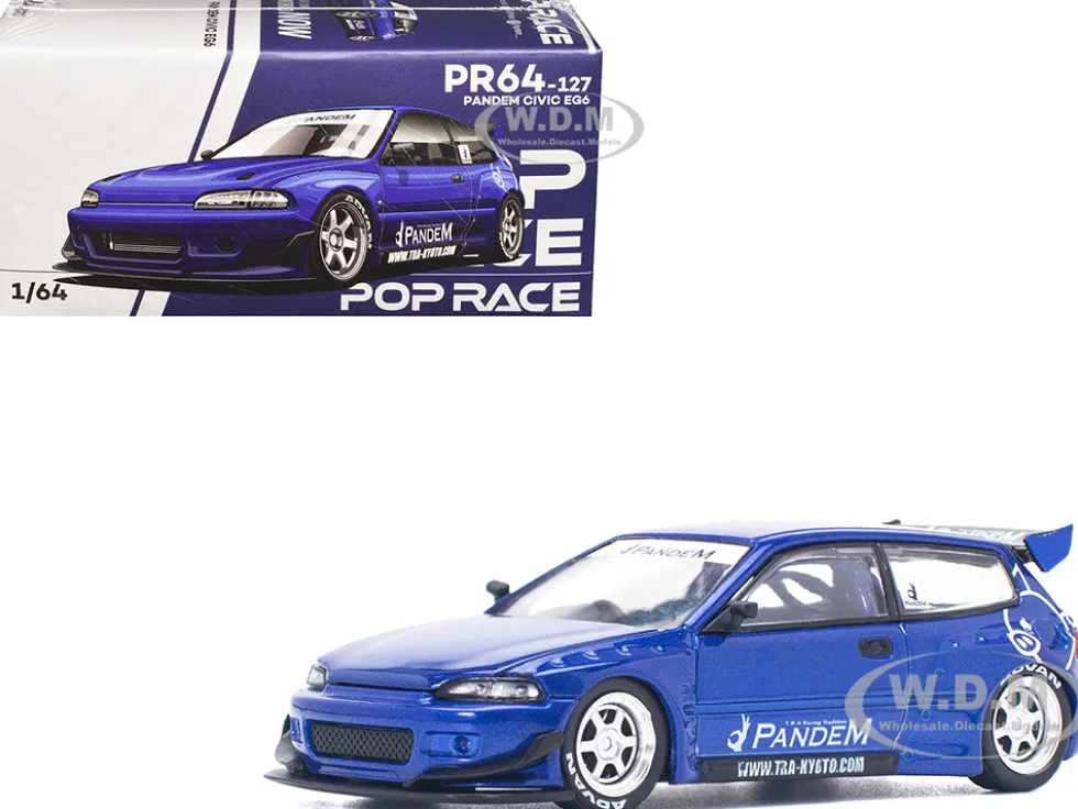Pandem Civic EG6 RHD (Right Hand Drive) Blue Metallic 1/64 Diecast Model Car by Pop Race