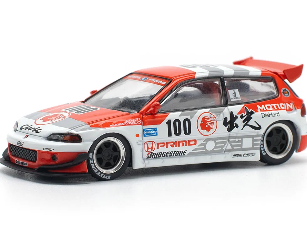 Pandem Civic EG6 V1.5 RHD (Right Hand Drive) #100 "Idemitsu Motion Infinite" White and Red with Graphics 1/64 Diecast Model Car by Pop Race