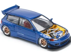 Pandem Civic EG6 VTEC RHD (Right Hand Drive) Blue Metallic with No Hood 1/64 Diecast Model Car by Pop Race