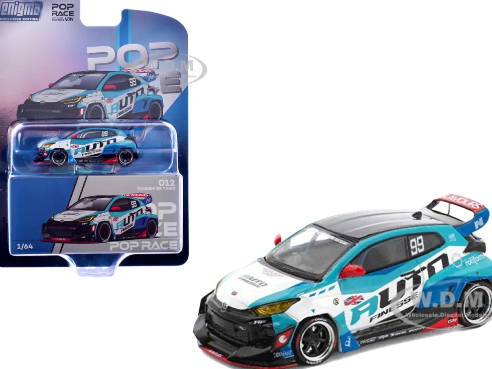 Pandem GR Yaris RHD (Right Hand Drive) #99 "Auto Finesse" Blue and White with Graphics "Enigma Exclusive Edition" 1/64 Diecast Model Car by Pop Race