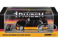Pandem Rocket Bunny 190E Black with Red and Yellow Stripes "Diecast Con Madrid 2026 Event Edition" 1/64 Diecast Model Car by Inno Models