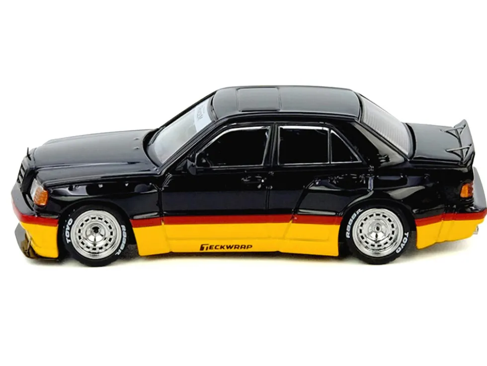 Pandem Rocket Bunny 190E Black with Red and Yellow Stripes "Diecast Con Madrid 2026 Event Edition" 1/64 Diecast Model Car by Inno Models