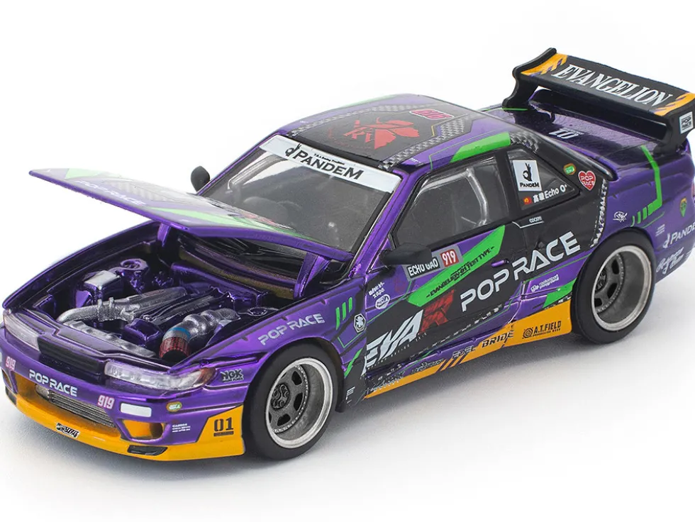 Pandem S13 RHD (Right Hand Drive) "EVA RT Test Type-01" Purple Metallic with Graphics 1/64 Diecast Model Car by Pop Race