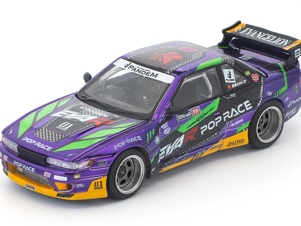 Pandem S13 RHD (Right Hand Drive) "EVA RT Test Type-01" Purple Metallic with Graphics 1/64 Diecast Model Car by Pop Race