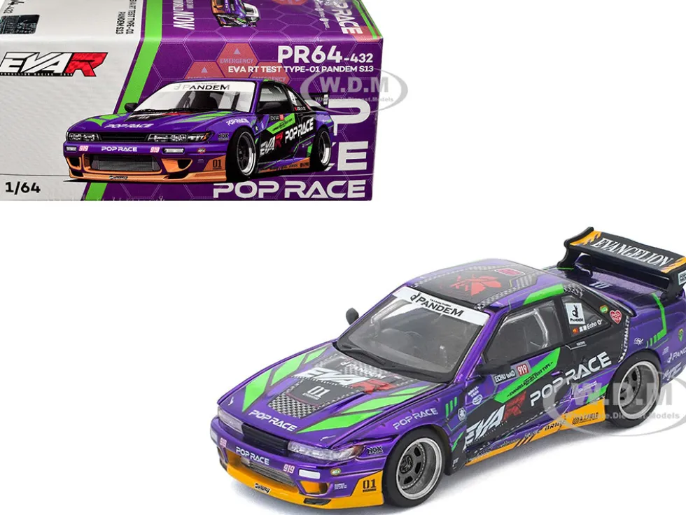 Pandem S13 RHD (Right Hand Drive) "EVA RT Test Type-01" Purple Metallic with Graphics 1/64 Diecast Model Car by Pop Race