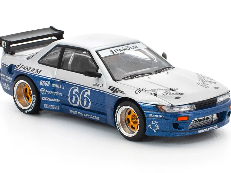 Pandem S13 RHD (Right Hand Drive) Silver and Moontech Blue Metallic with Graphics 1/64 Diecast Model Car by Pop Race