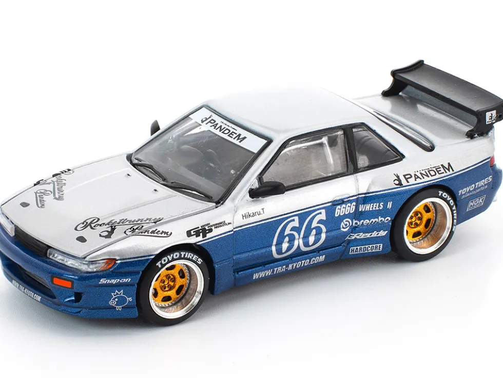 Pandem S13 RHD (Right Hand Drive) Silver and Moontech Blue Metallic with Graphics 1/64 Diecast Model Car by Pop Race