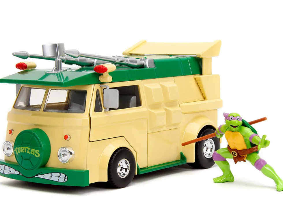Party Wagon Green and Beige and Donatello Diecast Figure Teenage Mutant Ninja Turtles Hollywood Rides Series Diecast Model Jada 34529