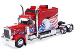 2002 Peterbilt 379 Custom Truck Tractor Red with Patriotic Graphics 1/64 Diecast Model by IXO Models