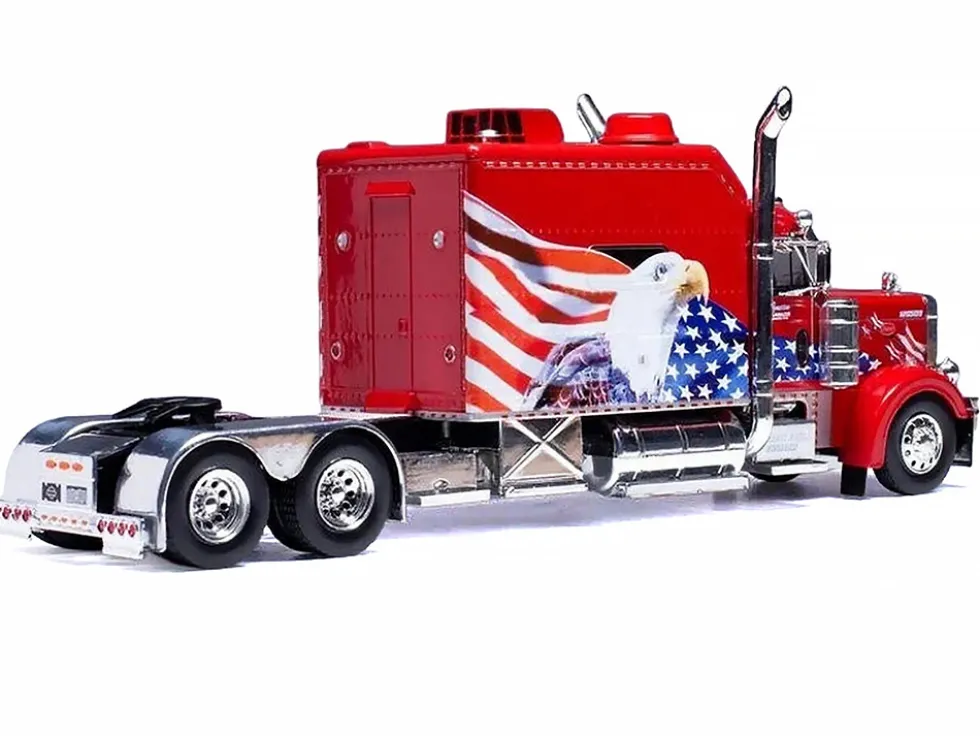 2002 Peterbilt 379 Custom Truck Tractor Red with Patriotic Graphics 1/64 Diecast Model by IXO Models