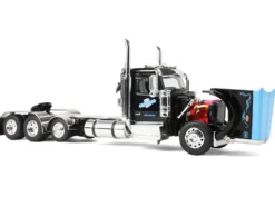 Peterbilt 589 Day Cab and Fontaine Renegade LXT40 Lowboy Trailer with Fliptail "Cappello Heavy Transport" Black with Light Blue Hood 1/64 Diecast Model by DCP/First Gear