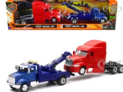 Peterbilt Model 335 Tow Truck Blue and Peterbilt Model 387 Cab Red 1/43 New Ray SS-15053